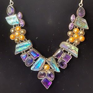 Silver necklace with multiple natural stones 20”